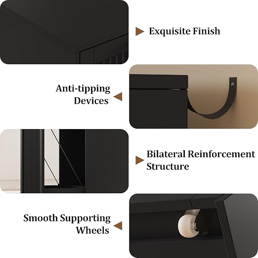 13 Gallons Pull Out Trash Can Cabinet, Hidden Trash Can, Black | Fluted Kitchen Trash Cabinet with Drawer, Freestanding Garbage Pet Proof Trash Can Holder for Laundry, Living Room