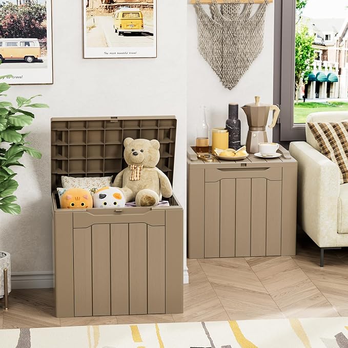 YESHOMY 30 Gal Plastic Storage Bins with Lid Stackable Box Organizers for Living Room, Office, Dorm, 2 Pack, Light Brown
