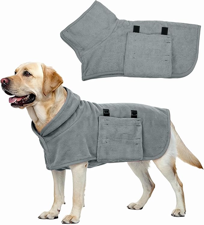 Dog Drying Coat, Dog Robes for After Bath Bathrobe Super Absorbent Towel Soft Adjustable, (XS, Gray), Intended for Fast Drying Warm Keeping Pet Cats Kitten Puppies