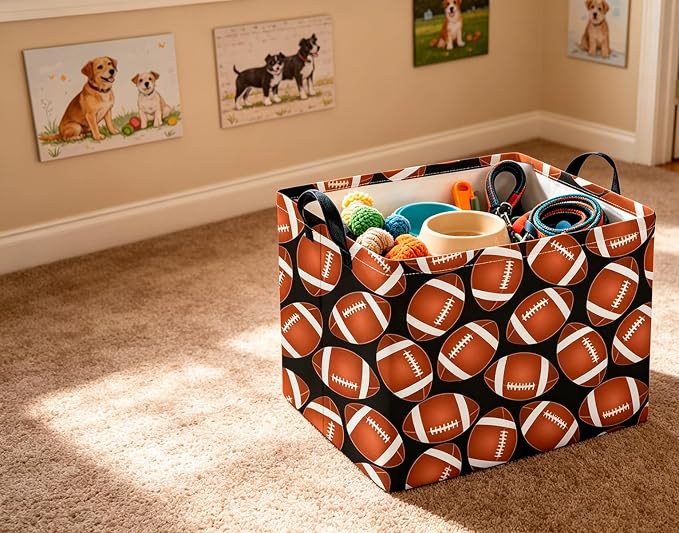 CLOCOR Rectangular Storage Basket Empty,Gift Basket,Waterproof Storage Bin with Handles,Room Decor(Big Rugby)