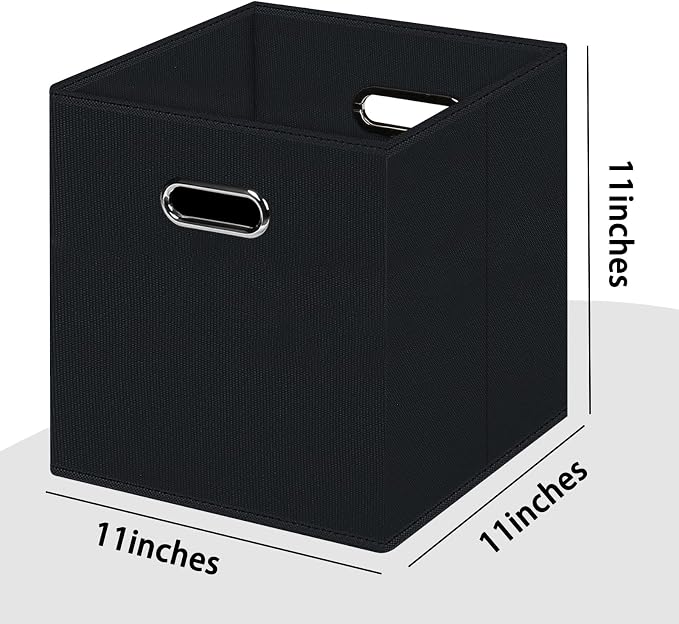 Black Foldable Storage Cubes Bins , Fabric Storage Box Cubes Organizer Baskets with Dual Handles for Home Organizer (Black)
