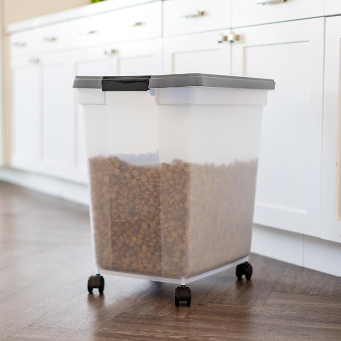 IRIS USA Dog Food Storage Container, Up to 50 lbs, Dark Gray, Made in USA | Includes 2-Cup Scoop & Wheels, Airtight Seal, BPA-Free, Bird Seed, Cat food, Cat Litter, Chicken Feed, Pellets