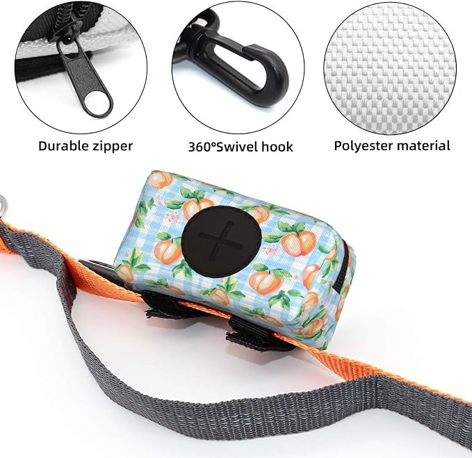 Watercolor Peach Plaid Pet Waste Bag Dispenser 0.2L | Portable Dog Poop Holder Waste Bag With Zipper Park Doggy Walking Accessory