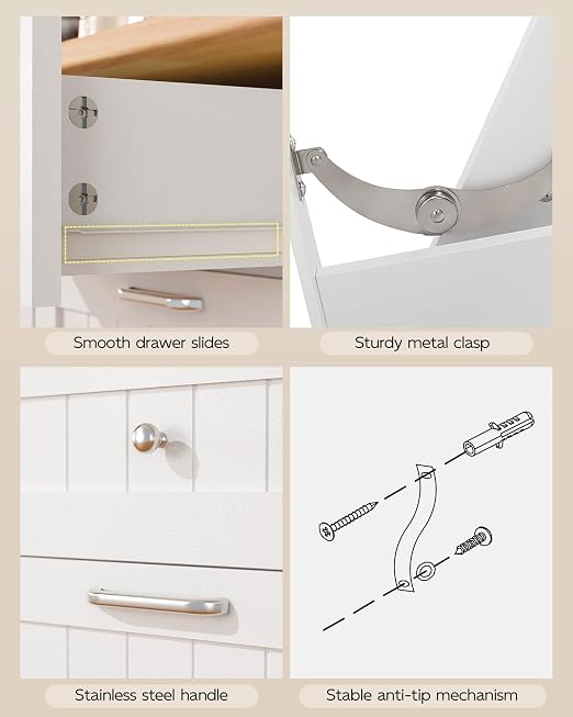 Betterhood Double Tilt Out Trash Cabinet with Power Outlet & USB, Hidden Garbage Can Holder with 2 Storage Drawers, Wooden Laundry Hamper for Kitchen, Bathroom, Living Room, White