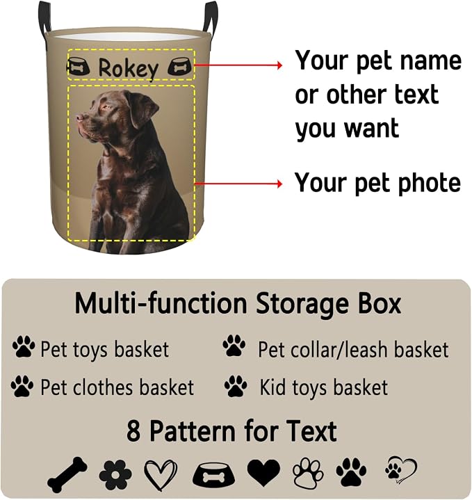 Personalized Large Dog Toy Storage Basket Bin Collapsible Custom Pet Stuff Box Chest Container for Living Room Organizer for Dog Toys,Dog Food,Blankets,Clothing (Latte)