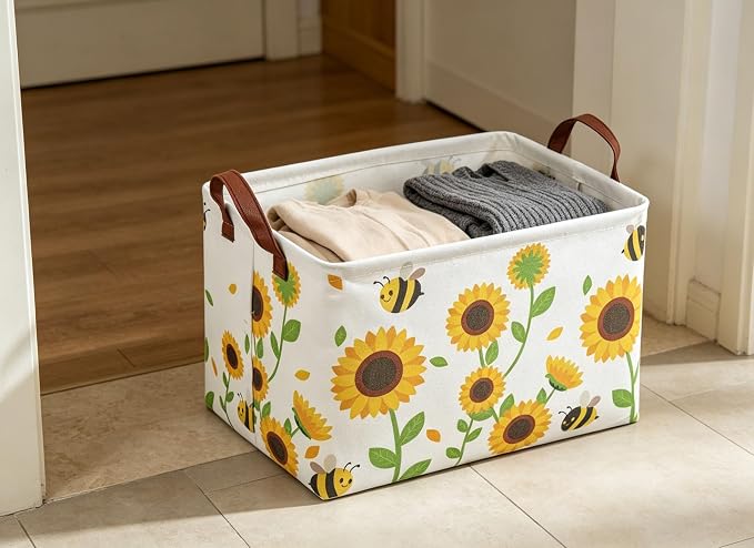 Rectangular Sunflower Baskets Gift Basket Empty Storage Bin Organizer Box Room Decor for Home(Sunflower)