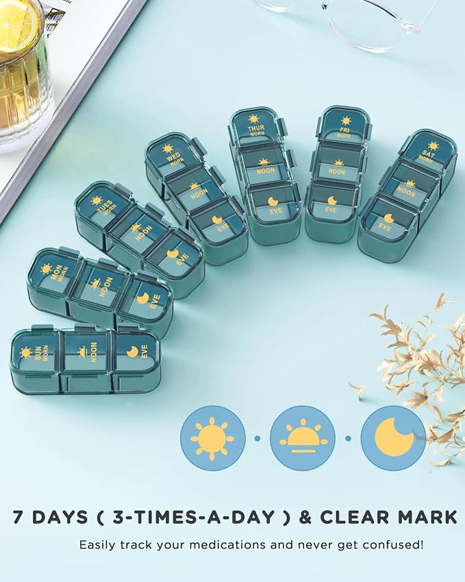 Acedada Pill Organizer 3 Times A Day, 7 Day Pill Box 3X A Day, Blue | Weekly Vitamin Box Organizer with 7 Separate Containers, Portable Daily Medicine Planner Case for Vitamin Fish Oil Supplement