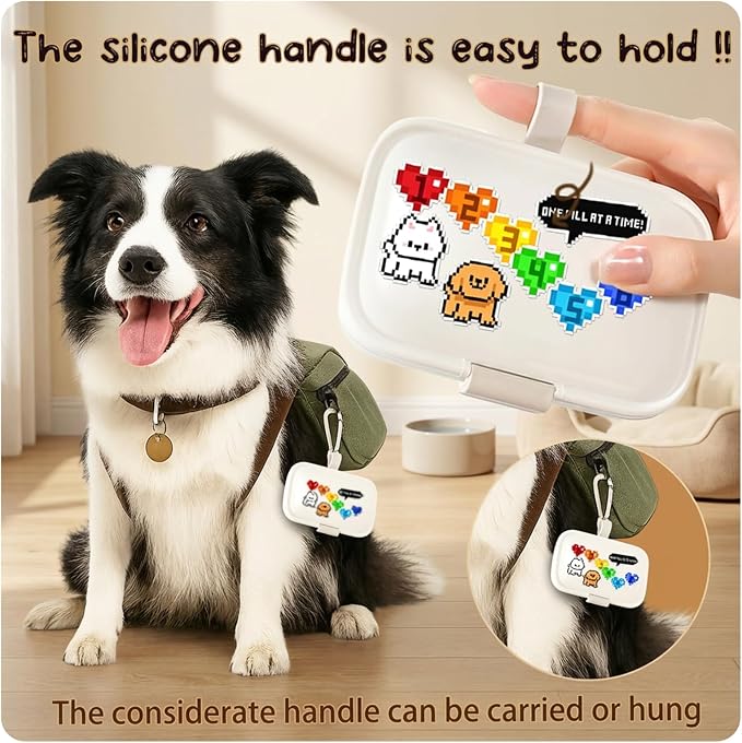 Cute 7 Day Pill Organizer Box with Medicine Labels, 8 Compartments Travel Pill Case Airtight Moistureproof, for Vitamins, Fish Oil, Supplements