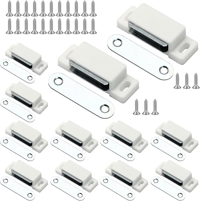 12Pcs Magnetic Door Catch, for Closure Cupboard Closet Bathroom | White, Drawer Magnet Latch, Shutter Hardware