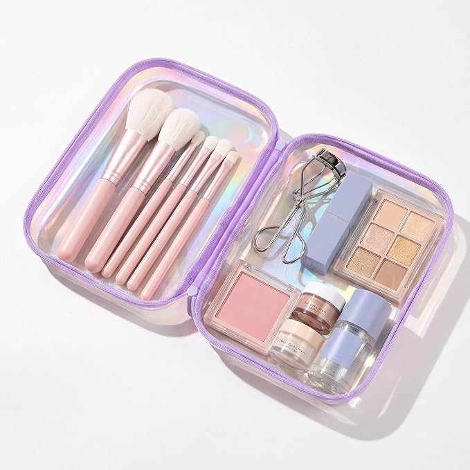 Clear Hard Shell Organizer Cases, 2 Pack | Iridescent PET shell with water-resistant, scratch-resistant surface for travel, toiletries, electronics and daily essentials