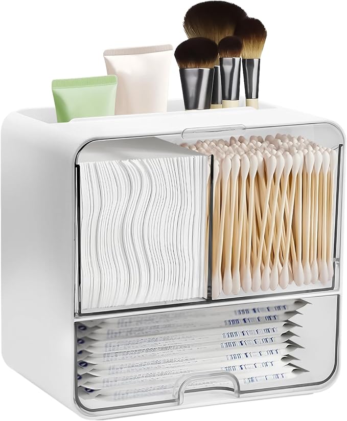 Wall Mounted Pad and Tampon Holder, Feminine Product Organizer With Drawer and Lid Wall Mounted Qtip Holder, Cotton Pad Holder for Cotton Swab, Makeup Pads, Hair Clips