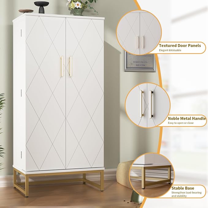 Saudism 51" Dog Food Storage Cabinet with Adjustable Shelves, White | Freestanding Pet Storage Container Organizer for Living Room and Dinning Room