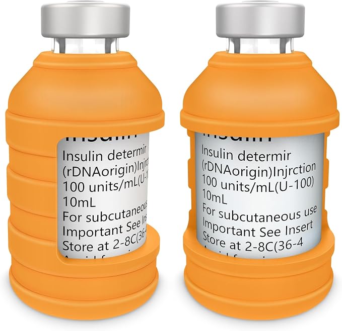 MEDMAX Insulin Via Bottle Protector Case for Diabetic | Silicone Protective Sleeve Holder for Most 10ML Insulin Vials, 2 Pack (Short Orange)