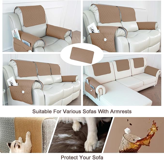 Large Polyester Armrest and Headrest Covers with 2 Pockets | Soft, smooth polyester resists daily wear nonslip silicone backing helps shield recliners and sofas from pet scratches