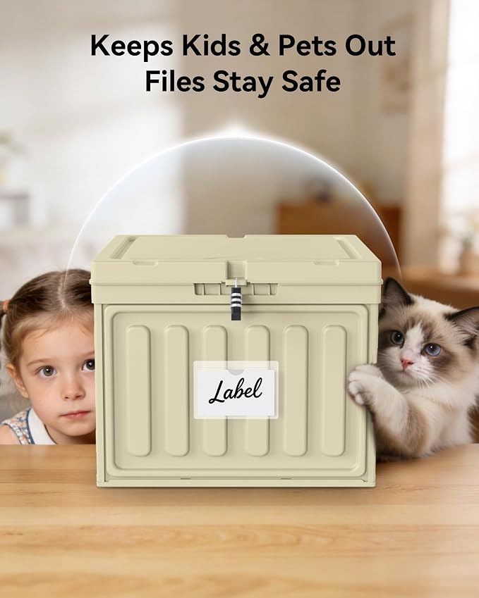 Oterri Lockable Stackable Plastic File Box with Lid for Letter-Size | Hanging File Folders Not Included. Lhaki, Large 2-Pack. Home, Office, Classroom, Dorm, Tax, Under Bed, Filing Cabinet.