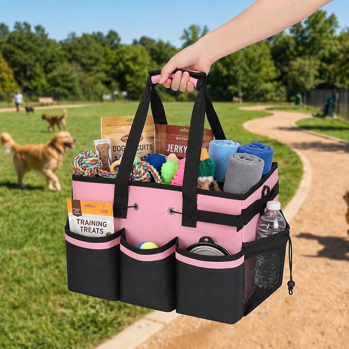 Portable Dog Grooming Bag 5 Compartments, Oxford Fabric Tote Bag for Dogs and Cats, Pet Storage Organizer for Grooming Tool Kit, Doggie Diaper Bag, Pet Stuff Oganizer with 8 Pockets