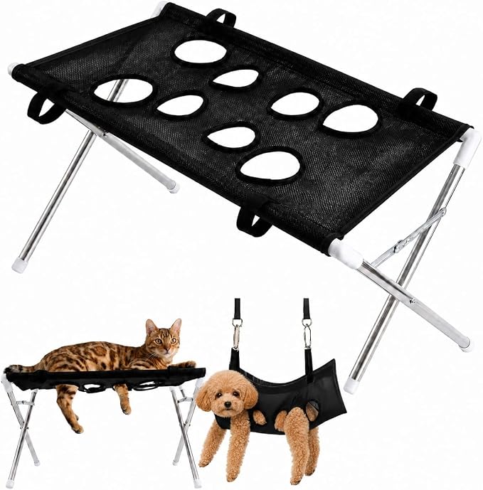2-in-1 Foldable Pet Grooming Bed, Pet Shower Hammock (Black) | Structure with Stable Stainless Steel Frame & Quick-Dry Mesh Foldable Suitable for Pet Washing Maintenance Travel Grooming