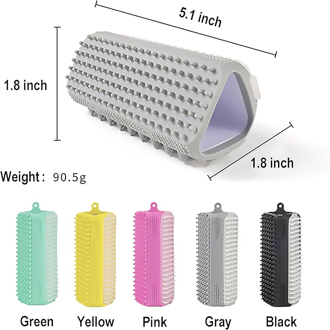 3-in-1 Triangular Dog Bath Brush for Dogs & Cats, Silicone Pet Grooming Brush with Deshedding Bristles, Massage Cones & Deep Cleaning Nubs, Green