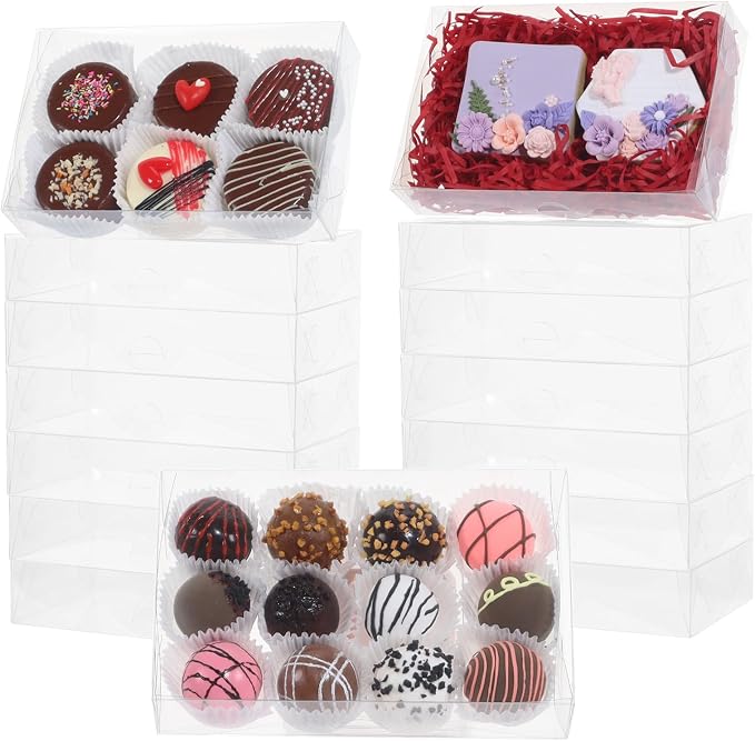 RomanticBaking 50PCS 7x4.4x1.5 Inches Clear Cookie Box for Party Favors | Clear Plastic Boxes for Chocolate Truffle, Oreo, Pastry, Donut, Brownie, Soap,Bakery Treat Wedding Christmas Valentine's