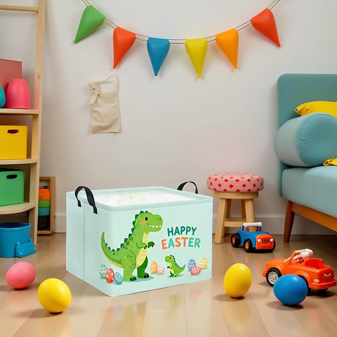 Rectangular Easter Basket Baby Girl Basket Fabric Storage Bin Organizer Box Room Decor(Easter Dinosaur)