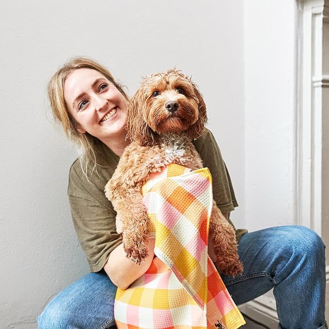 Dock & Bay Pet Towel - Super Absorbent & Quick Drying Dog Towels with Bag - 100% Recycled - Rhubark & Custard, Medium (90x50cm, 35x19)