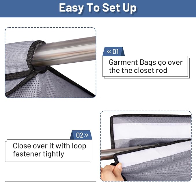 SLEEPING LAMB 54'' Hanging Garment Bags for Closet Storage Sealed Completely Jackets Coats Suits Clothes Rack Cover for Wardrobe with Clear PVC Window, 2 Packs, Grey(Hanging Rod Not Included)