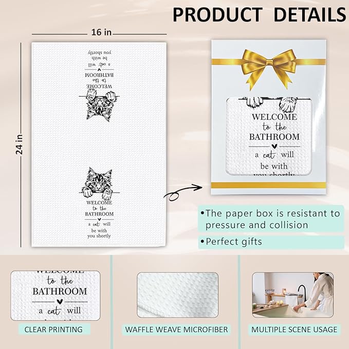 KIDEAR Funny Cat Bathroom Decor Welcome to The Bathroom Hand Towel,1 PCS Cute Cat Kitchen Towels for Toilet Wall Decorations,Cute Animal, Gifts for Women, Pet Owners Housewarming - A10