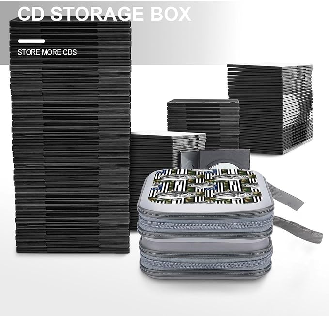 Portable Protective CD Holder American Flag Camo Fishing Fish, 40-Disc Hard Case with Zipper, Storage Binder for Music Movies Game Collections