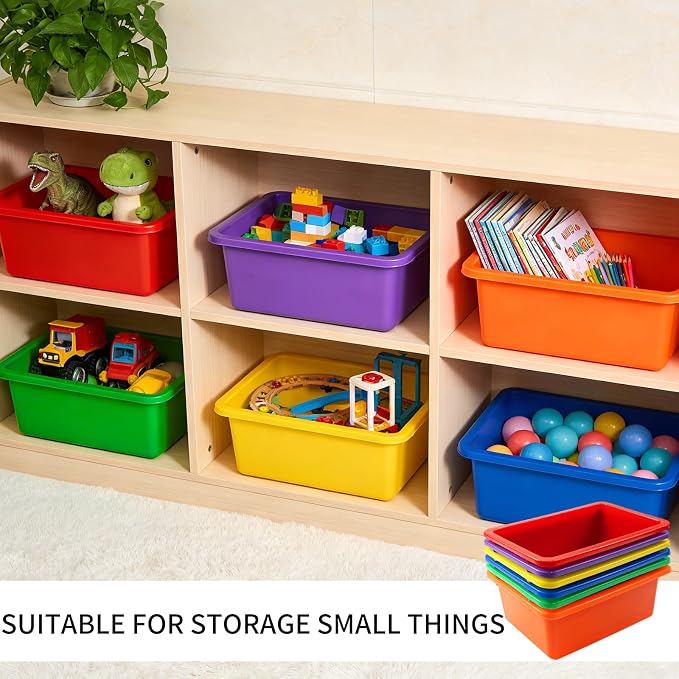 Nexboraque 6 Pack Colored Bins with Lids | 5 Qt Plastic Cubby Bins Storage Bins Stackable Toy Bins Organizer for Classroom, Home