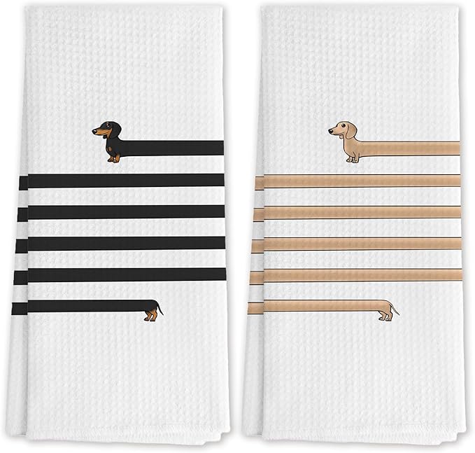 Funny Long Dachshund Kitchen Towels Set of 2, Dachshund Gifts for Women, Dachshund Decor Hand Towels, Weiner Dog Dish Towels, Weiner Dog Gifts for Women Decor, 16x24 Inch