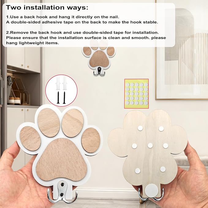 Goodangie00 Rustic Wooden Dog Leash Holder Wall Decoration, Cute 3D Puppy Paw Wall Mount Hanger Organizer Hooks for Home Farmhouse Bathroom, Coat Rack, Keys, Harness, Collars, Pet Lover Gift (Purple)
