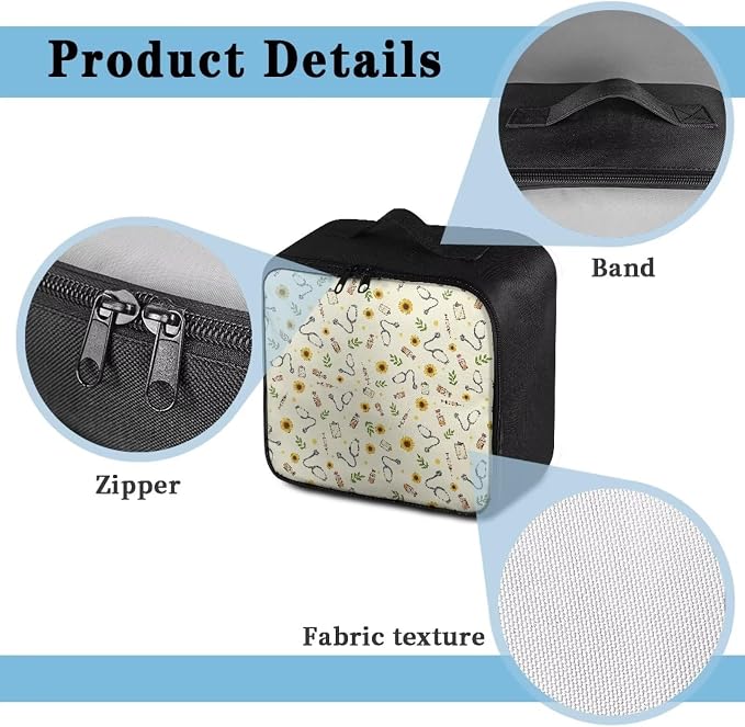 Medical Bag for Travel First Aid Bag Empty Stethoscope Sunflower Patterns First Aid Pouches Empty Medium Storage Compact Survival Medicine Bag for Home Office Car Travel School