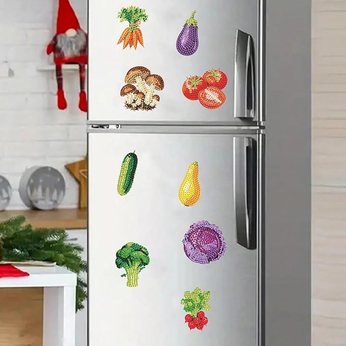 20pcs Vegetable 2D Acrylic DIY Diamond Art Magnets Food Refrigerator | Elegant Set with Beautiful Patterns and Magnetic Design for DIY Crafts Perfect for Home, Office, Kitchen Decor, Great Gift