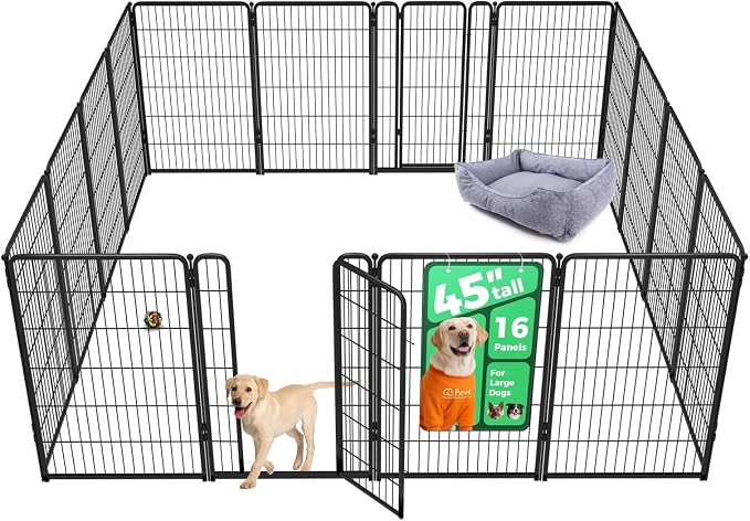 FXW Homeplus Indoor Dog Playpen, 45" H, 16 Panels, for Large Dogs | Stress-free play, Heavy-duty, Semi-open design, Easy setup, Threshold-free gate, Expandable, Patented