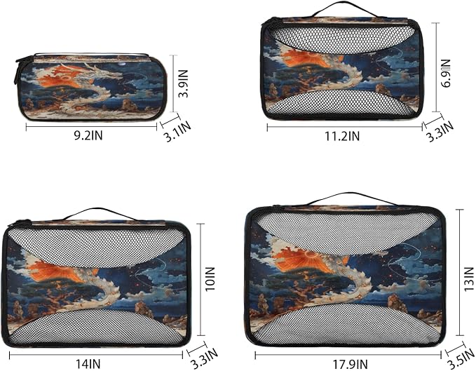 Dragon 4 Set Travel Packing Cubes for Accessories, Suitcase Organizers Luggage Bags Set with Double Zippers & Mesh Top