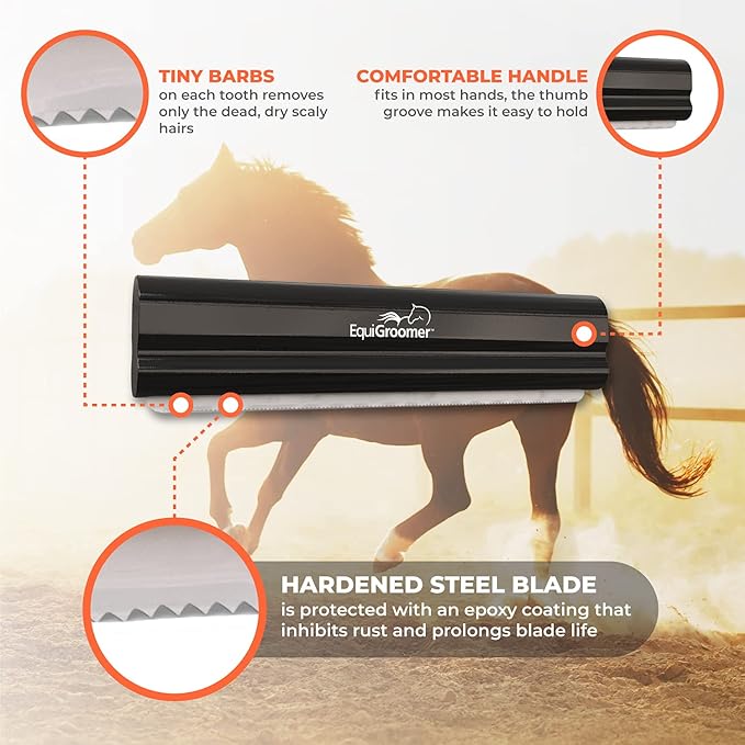 EquiGroomer Deshedding Brush, 8-Inch for Horses and Large Pets, Black, Removes Loose Dirt, Hair, and Fur, Professional Undercoat Grooming Tool