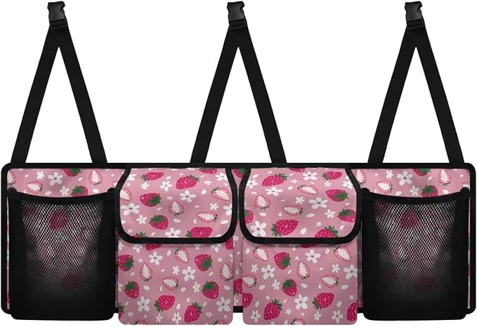Dreaweet Strawberry Trunk Organizer for Car Women Cute Car Storage Accessories Interior Car Trunk Organizer Back Seat Hanging Storage with 4 Large Pockets,Hanging Trunk Organizer for SUV Car Sedan
