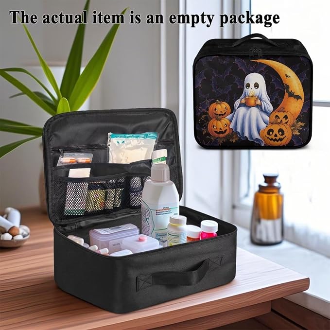 First Aid Kit Bag Cute Ghost Pumpkin Moon Empty First Aid Bag Medical Bag Empty Large Capacity for Home Office and Travel Use Lightweight Washable Soft Fabric