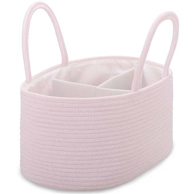 COMSE Large Cotton Rope Baby Diaper Caddy Organizer for Girls, Light pink
