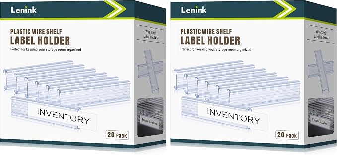 20Pcs Wire Shelf Label Holders,Plastic Wire Rack Label Holder Compatible with Metro and Nexel 1-1/4in Shelves,Label Area 6in Lx1.25in H (Label Paper Not Included) (Pack of 2)