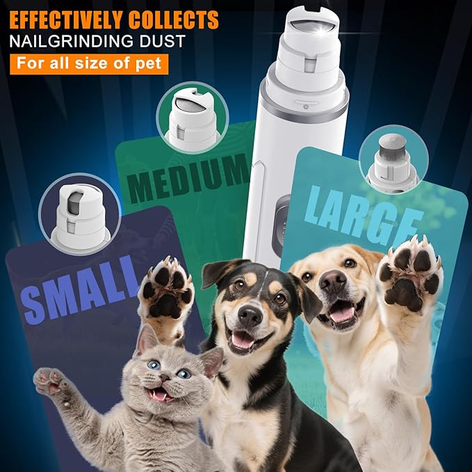 Dog Nail Grinder Quiet - Professional 2-Speed Dog Nail Grinder with Guard, Rechargeable & Painless Dog Nail Trimmers for Small Medium Large Dogs & Cats, Low Noise & Vibration