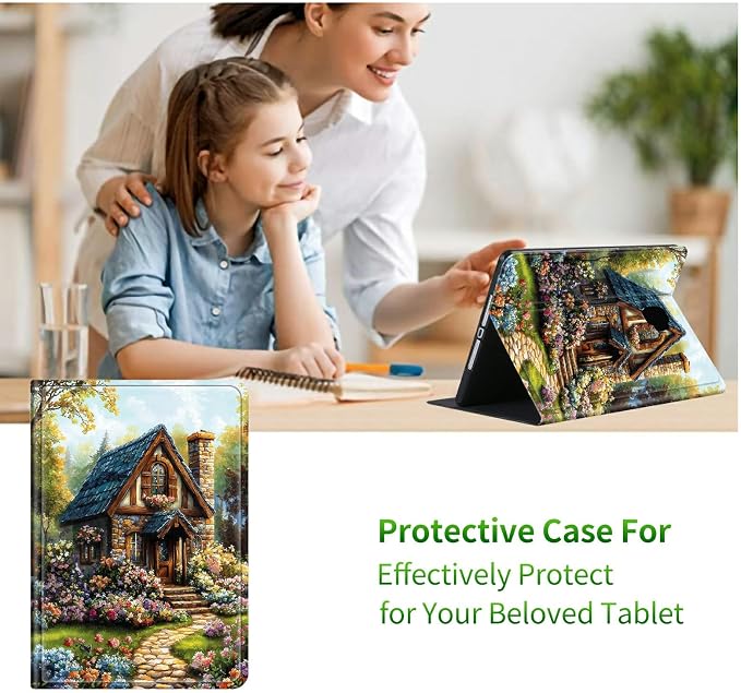 for Samsung Galaxy Tab A 10.1" 2016 SM-T580/T585/T587 Case | Slim Leather Smart Cover with Multi-Angle Anti-Slip Stand [Auto Wake/Sleep] Shell for Women Men - Garden Castle