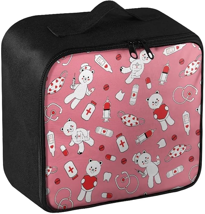 Nurse Bear First Aid Bag Empty Medium Cute Medicine Bag for Home Outdoor Travel Camping Hiking Medium Empty Medical Storage Bag Portable Pouch Dark Pink