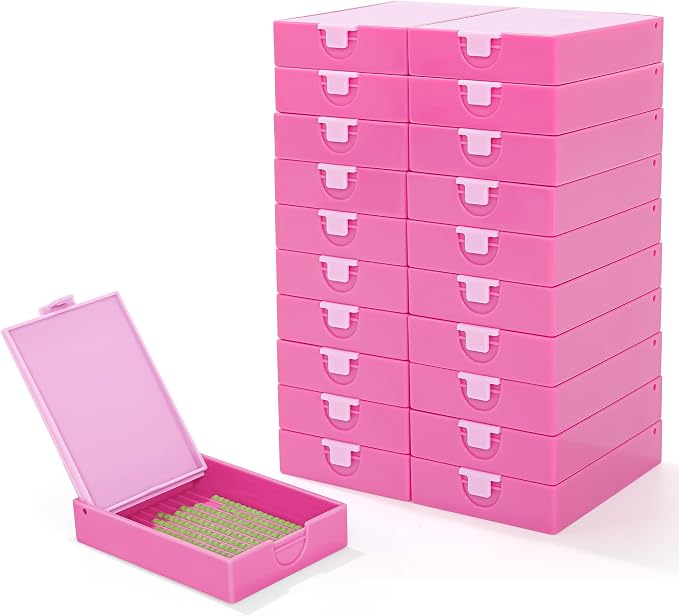 CATEARED 2-in-1 Diamond Art Storage Containers,Anti-static Diamond Art Trays With Lids Diamond Art Accessories, 2-in-1 Storage, Bead Storage & Line-Up, Box Package (Pink, 20 piece Tray Kit)
