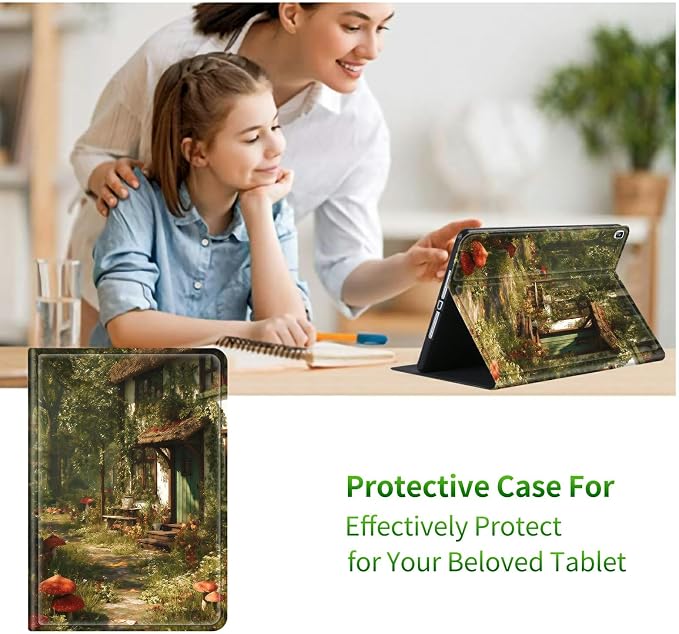 Case for Samsung Galaxy Tab A7 Lite 8.7" 2021 Model (SM-T220/T225/T227) | Slim Leather Smart Cover with Multi-Angle Anti-Slip Stand [Auto Wake/Sleep] Shell for Women Men, Red Mushroom Village