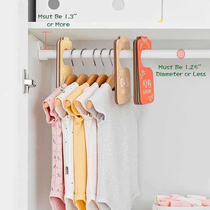 Giftacity 8-Piece Baby Closet Dividers for Clothes Size Hanger Organizer | Colorful Wooden Double-Sided, from Newborn to 24 Months for Baby Room Decor, Nursery Furniture Essentials, Baby Shower Gifts