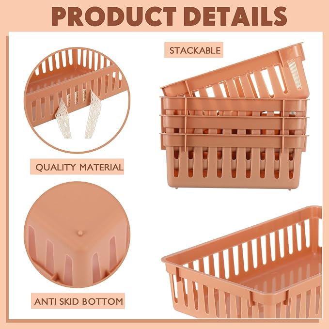 Wenqik Set of 12 Small Plastic Baskets for Organizing, Brown