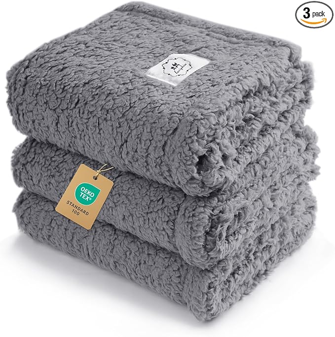 1 Pack 3 Calming Blankets Fluffy Premium Fleece Pet Blanket Soft Sherpa Throw for Dog Puppy Cat Grey Small (23" x16'') | Fluffy Throw Blanket Washeble for Crate Bed Couch Indoor. Cozy Pet Blanket, Puppy Essentials Dog gift,Grey,Small