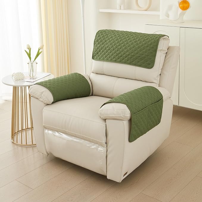 Armrest Covers Armchair Slipcover, Couch Arm Covers Recliner Covers with Storage Pockets Armrest Protector for Chair Sofa(Green,2 Seat | 4 Piece Set)