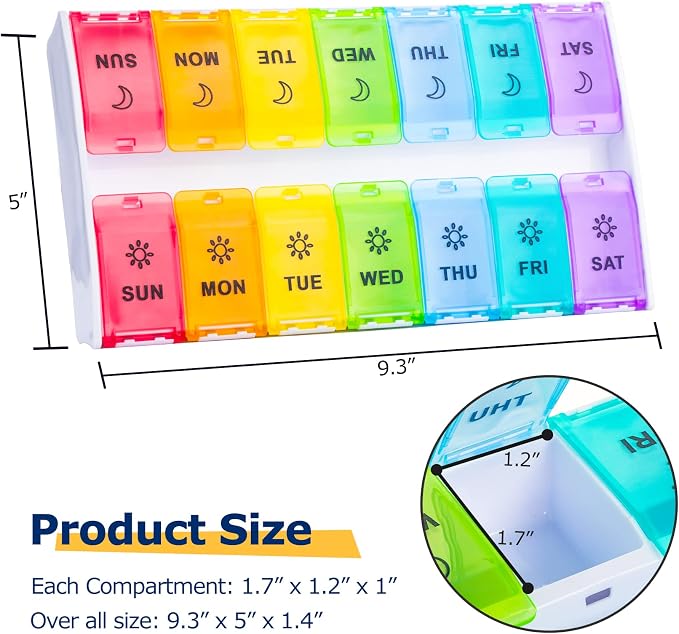 Mossime XL Pill Organizer 2 Times a Day, 7 Day Am Pm Pill Box | 2 Times a Day, Weekly Am Pm, Hinged Lids, 7 Day Medicine Vitamin Case